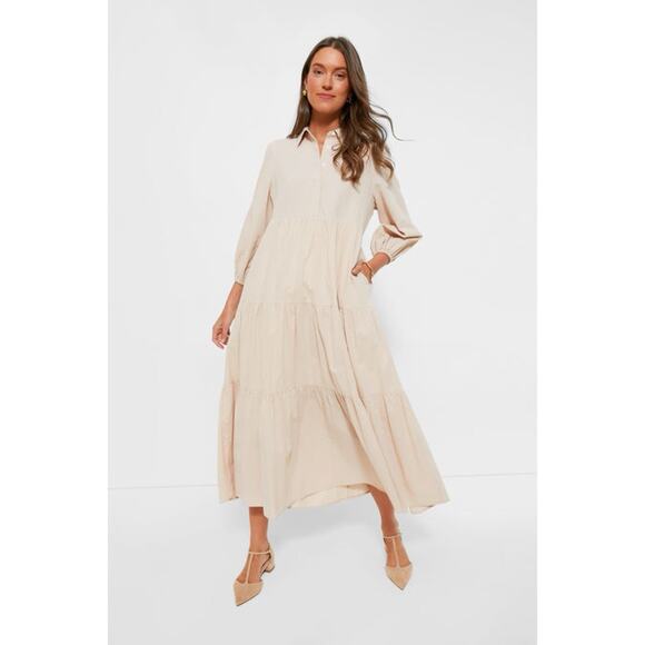 NWOT Tuckernuck Pomander Place Dress L Sandstone Mabel Tiered Maxi Dress Pockets - Picture 1 of 7